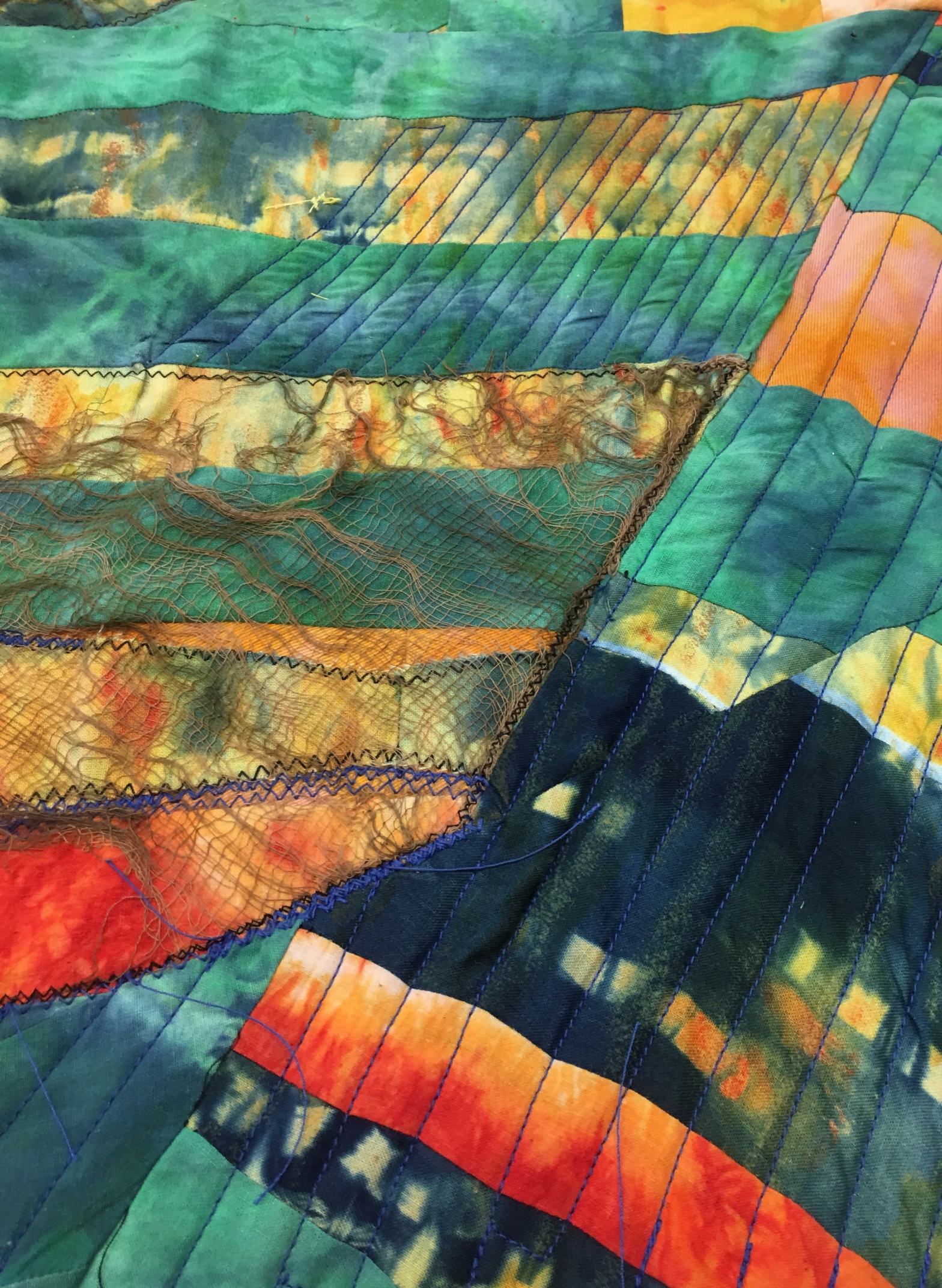 Accidental Geometric Quilt Piecing Using Hand Dyed Fabrics